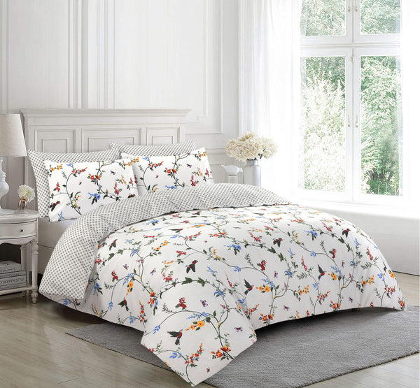 Floral White Printed Duvet Cover 100% Cotton Bedding