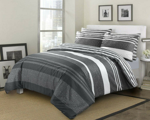 Classic Grey Printed Duvet Cover with Pillowcases