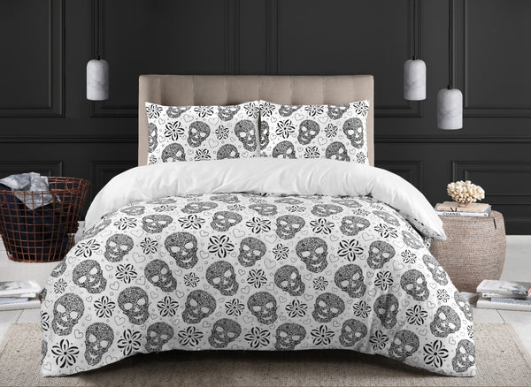 Floral Skull Printed Duvet Cover with Pillowcases