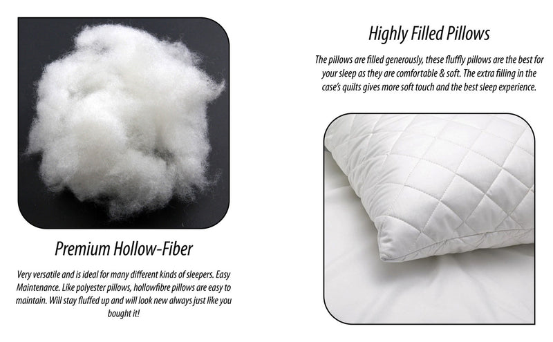 NZ Quilted Bounce Back Pillows – Hollowfibre Filling – 19 X 29 Inch – Pack Of 2, 4, 6, 8, Or 10 (White)