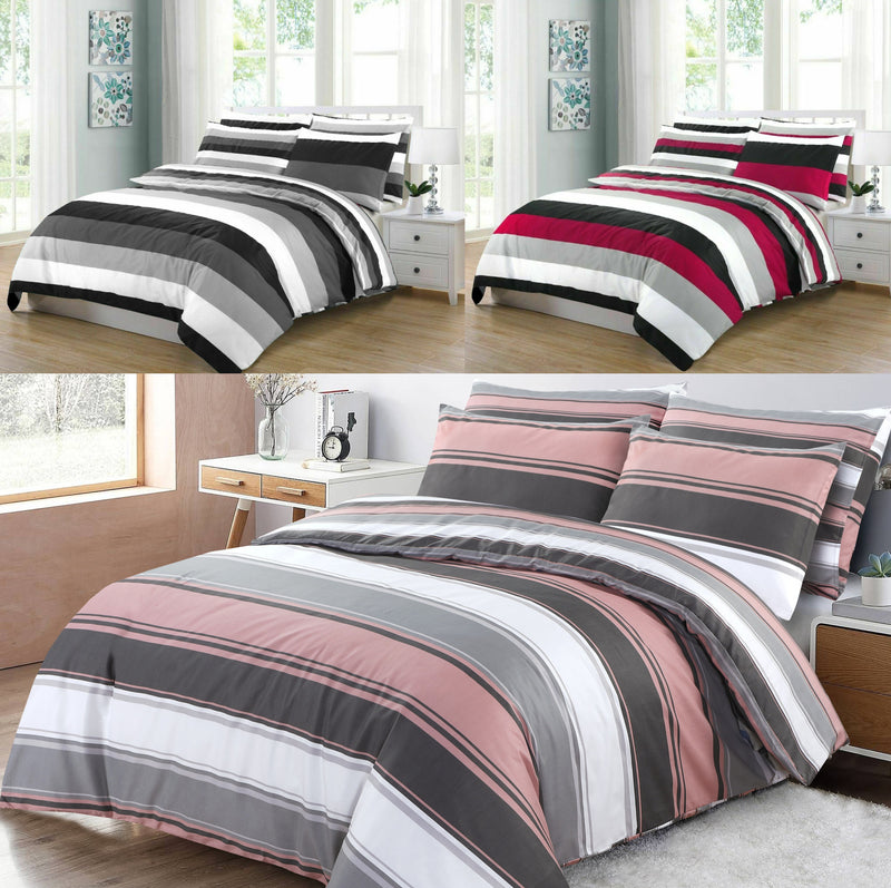 Strip Print Duvet Cover with Pillowcases freeshipping - MK Home Textile