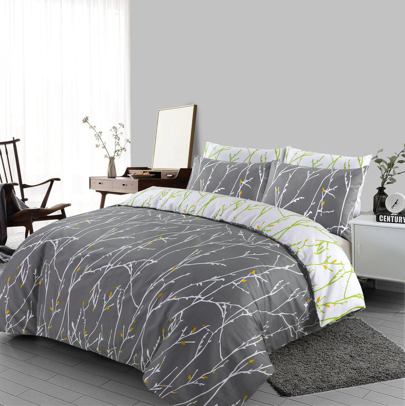 White Branches Printed Duvet Cover with Pillowcases